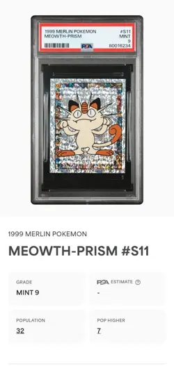 1999 Merlin Pokemon #S11 Meowth Prism - PSA 9 - Image 5