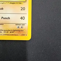 Pokemon TCG Hitmonchan English Base Set HOLO RARE #7/102 MP - Image 4