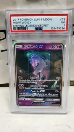 2017 MEWTWO GX SECRET SHINING LEGENDS SUN & MOON POKEMON TCG PSA 7 NM #78 - Image 2