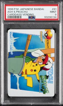 1998 POKEMON JPN BANDAI CARDDASS VENDING #81 ASH & PIKACHU PSA 9 - Image 1