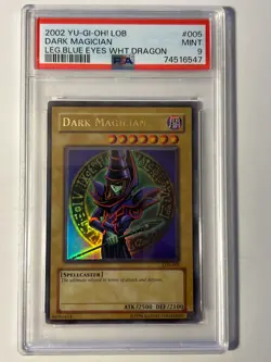 2002 Yugioh Legend Of Blue Eyes Dark Magician LOB-005 PSA 9 MINT - Image 1