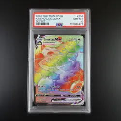 PSA 10 Snorlax Vmax 206/202 Pokemon Sword and Shield Rainbow Holo Graded Card - Image 1
