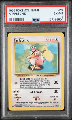 1999 Farfetch'd #27/102 Vintage Base Set Pokemon Card, PSA 6 EX-MT - Image 1
