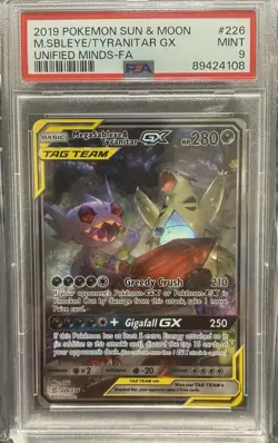 2019 POKEMON SUN & MOON UNIFIED MINDS FULL ART/MEGA SABLEYE & TYRANITAR GX PSA 9 - Image 1