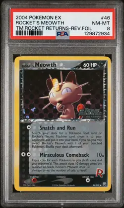 2004 POKEMON EX TEAM ROCKET RETURNS #46 ROCKET'S MEOWTH-REVERSE FOIL PSA 8 - Image 1