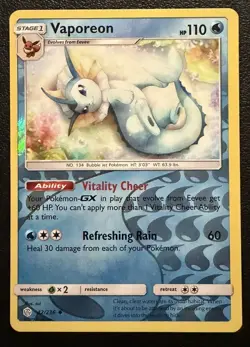 POKEMON VAPOREON #42/236 UNCOMMON REVERSE HOLOFOIL COSMIC ECLIPSE NM CARD - Image 1