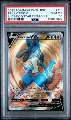 2022 POKEMON SWSH BLACK STAR PROMO #213 FULL ART/LUCARIO V PSA 10 - Image 1