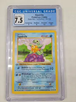 1999 Pokemon Squirtle 1st Edition Shadowless Base Set #63/102 CGC 7.5 Near Mint+ - Image 1