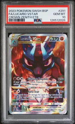 2023 POKEMON SWSH BLACK STAR PROMO #291 FULL ART/LUCARIO VSTAR PSA 10 - Image 1