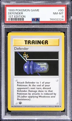 1999 POKEMON GAME 1ST ED #80 DEFENDER PSA 8 - Image 1