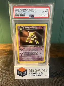 Pokemon Dark Alakazam 1st Edition 2000 PSA 6 1/82 Holo Swirl Rare Card - Image 1