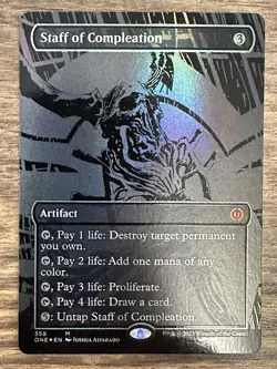 MTG Phyrexia Staff Of Completion (Oil Slick Raised Foil) Borderless Alt Art NM - Image 1