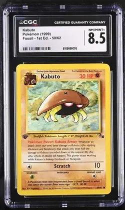 1999 Pokemon Fossil 1st Edition Kabuto 50/62 CGC 8.5 NM/MINT+ - Image 1