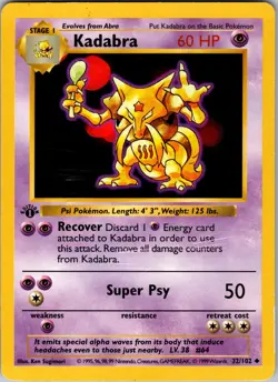 Kadabra 1st Edition Uncommon Base Set (Shadowless) 032/102 LP/MP - Pokemon TCG - Image 1