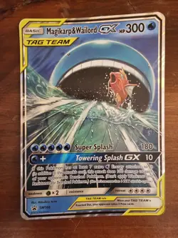Pokemon TCG Magikarp and Wailord Tag Team Gx Full Art Sm166 Black Star Promo - Image 1