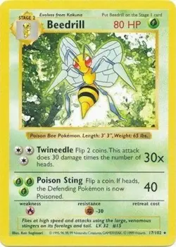 Pokemon TCG - Beedrill - 17/102 - Rare Shadowless - Base Set [Moderately Played] - Image 1