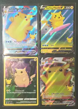 Pokemon Celebrations Lot Surfing Flying Pikachu V, VMAX, Full Art, 25th Stamped - Image 1