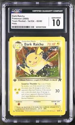 Pokemon Dark Raichu Team Rocket 1st Edition Holo Secret Rare #83 CGC 10 Gem Mint - Image 1