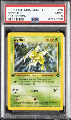 1999 POKEMON JUNGLE 1ST ED #26 SCYTHER PSA 9 - Image 1