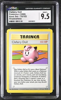 CGC 9.5 MINT+ Clefairy Doll 1999 Base Set 70/102 Shadowless Pokemon Card - Image 1