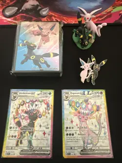 Umbreon 176 & Espeon 175 - Pokemon Prismatic Promo with Figure, Pin, & Sleeves - Image 1