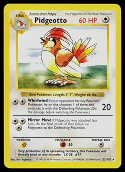 Pokemon Card - Pidgeotto Base Set (Shadowless) 22/102 Rare - Image 1