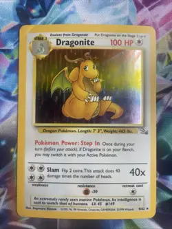 Pokemon TCG Dragonite Fossil Holo Unlimited Rare Card 4/62 1999 - Image 1