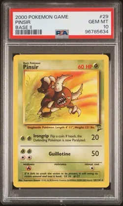 2002 Pokemon Base 2 # 29 Pinsir Non Holo PSA 10 Card GEM MINT! Trusted Seller! - Image 1