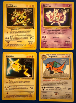 Set of 4 dif Black Star Promo WB Movie Pokemon Cards Pikachu, Dragonite, Mewtwo - Image 1