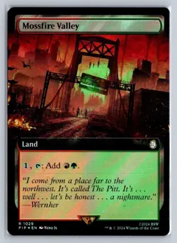 MTG Fallout Extended Art Surge Foil #1029 Mossfire Valley Rare Land - Image 1