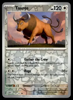 Tauros 128/165 Uncommon 151 Pokemon Reverse Holo Near Mint - Image 1