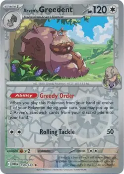 ARVEN'S GREEDENT 159/182 DESTINED RIVALS POKEMON (REVERSE HOLO, NM) - Image 1