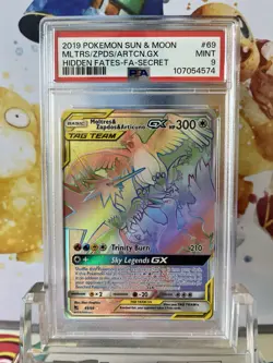 2019 Pokemon Sun And Moon Rainbow Moltres Zapdos Articuno GX Hidden Fates PSA 9 - Image 1