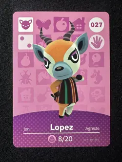 Lopez #027 Animal Crossing Amiibo Card Series 1 Authentic +Tracking# - Image 1
