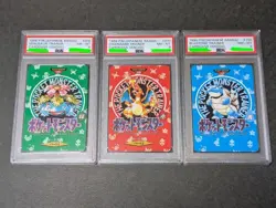 PSA 8 Charizard Venusaur Blastoise Set Carddass Vending TOWN MAP Pokemon Card - Image 1