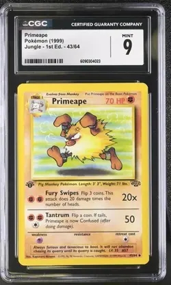 Pokemon English Primeape 43/64 1999 Jungle - 1st Edition Uncommon CGC 9 - Image 1