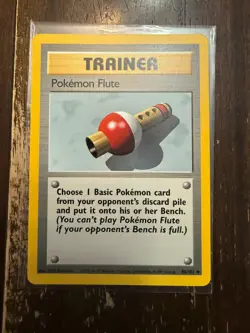 Pokemon Flute 86/102 Base Set Shadowless Trainer Card WOTC Vintage TCG LP/NM Mat - Image 1