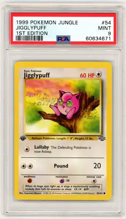 1999 Pokemon Jungle #54 Jigglypuff 1st Edition PSA 9 - Image 1