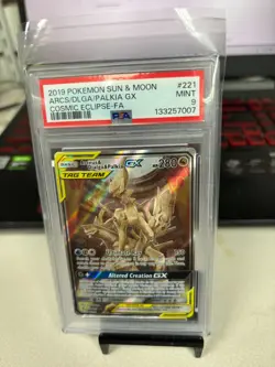 PSA 9 Cosmic Eclipse Arceus/Dialga/Palkia GX 221/236 Alt Art Pokemon - Image 1