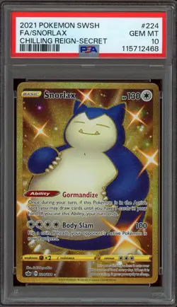 Pokemon PSA 10 Gold Shiny Snorlax 224/198 Chilling Reign Secret Rare Mint - Image 1