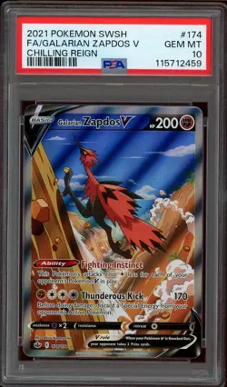 Pokemon PSA 10 Galarian Zapdos V 174/198 Chilling Reign Alt Art Mint - Image 1