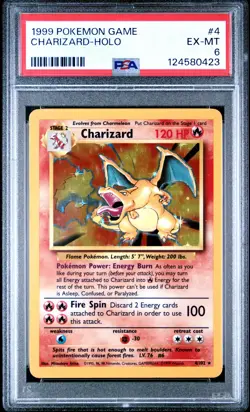 1999 POKEMON BASE SET UNLIMITED #4 CHARIZARD-HOLO PSA 6 - Image 1