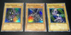 Vintage Yu-Gi-Oh! Lot of 3 cards (DDS) Dark Magician (LOB 1st Edition) Red-Eyes - Image 1