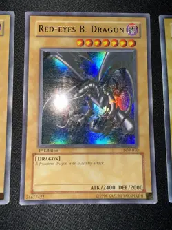 Vintage Yu-Gi-Oh! Lot of 3 cards (DDS) Dark Magician (LOB 1st Edition) Red-Eyes - Image 4