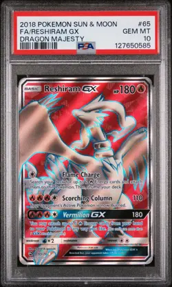 2018 Pokemon Sun Moon Dragon Majesty Reshiram GX #65 Full Art PSA 10 - Image 1
