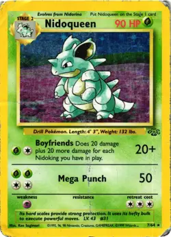 Pokemon TCG Nidoqueen Jungle 7/64 Holo Unlimited Holo Rare DMG - Image 1
