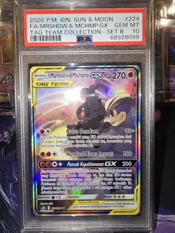 PSA 10 Marshadow & Machamp GX 224 Full Alt Art Tag Team Indonesian Pokemon Card - Image 1