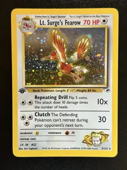 LT. SURGE'S FEAROW Pokemon Card WOTC 1st Edition Gym Heroes 7/132 HOLO NM (D) - Image 1