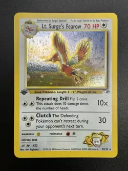 LT. SURGE'S FEAROW Pokemon Card WOTC 1st Edition Gym Heroes 7/132 HOLO NM (D) - Image 3