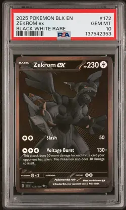 2025 POKEMON BLK EN-BLACK BOLT BLACK WHITE RARE #172 ZEKROM EX PSA 10 - Image 1